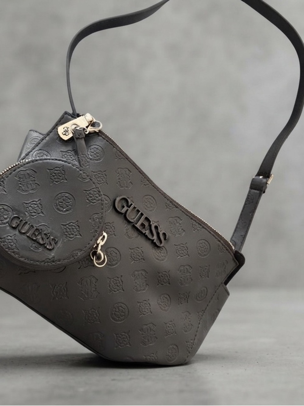 Guess Black Embossed Logo Crossbody with Coin Pouch